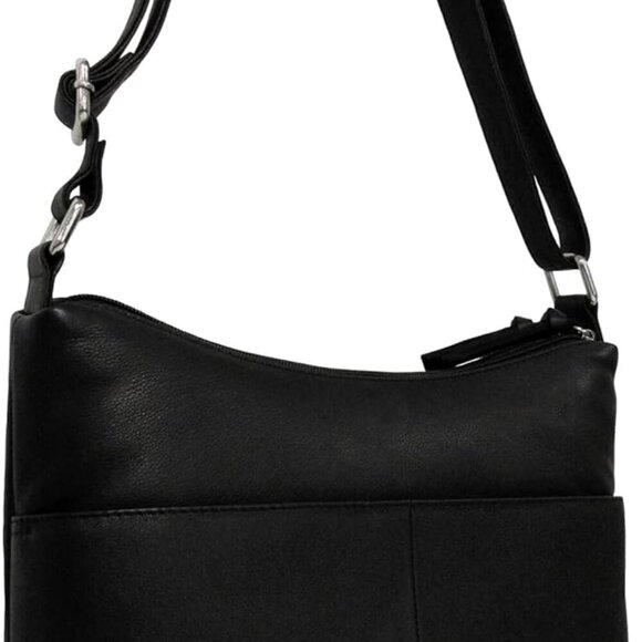 Antique Calf Leather Shoulder Bag Black Double Top Zipper...